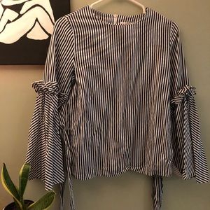 Blue Striped Flare Sleeve Top